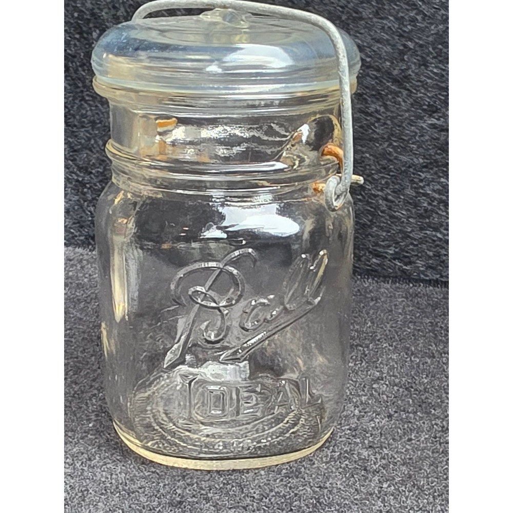 Vintage Ball Ideal Clear Glass Canning Jar with Glass Lid and Wire Bail Closure